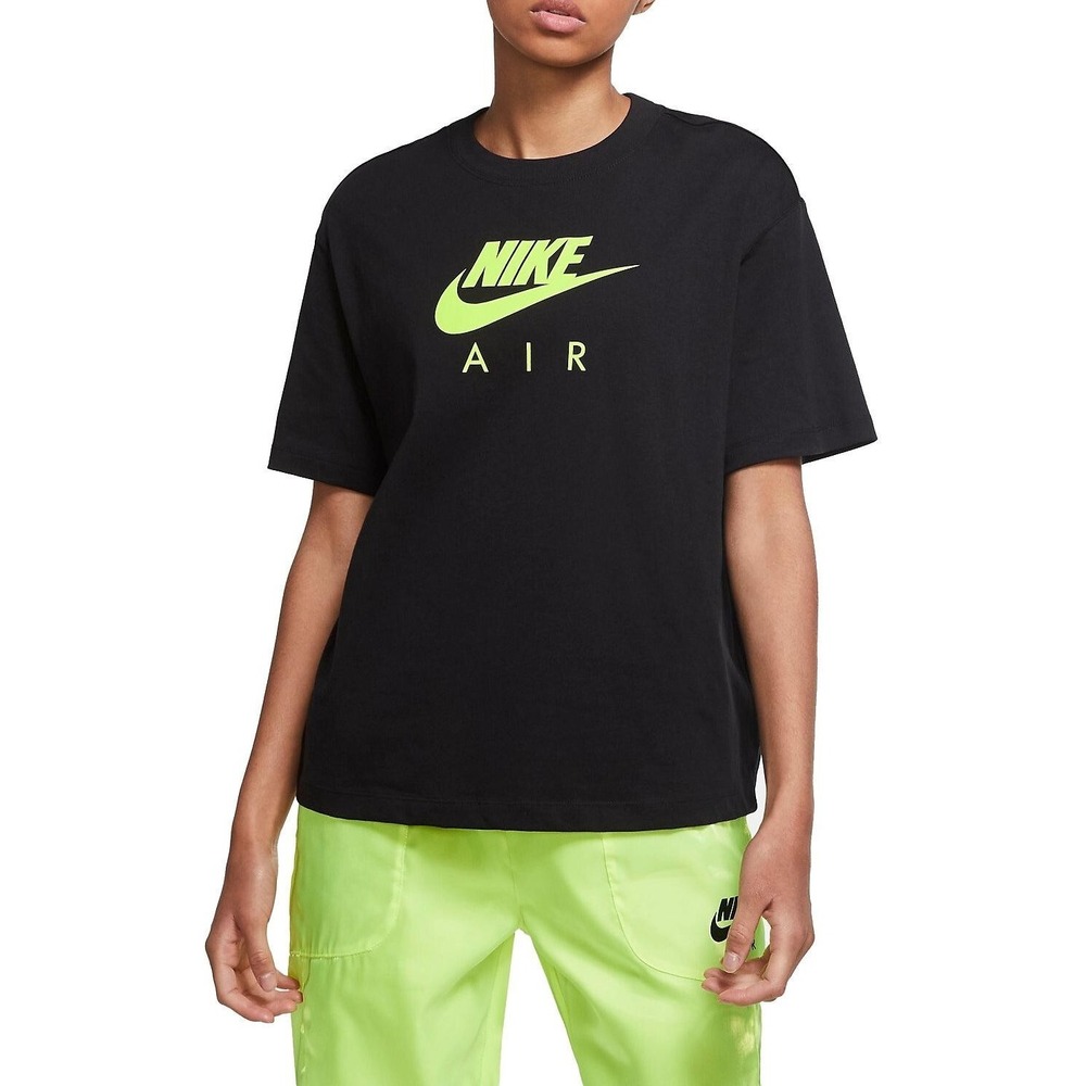 Nike‎ Air T-Shirt Womens Small Black Neon Green Logo Oversized Sportswear Tee